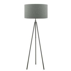 Skate 1 Light E27 Matt Black Adjustable Tripod Floor Lamp With Foot Switch C/W Pyramid Grey Linen 46cm Drum Shade