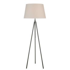 Skate 1 Light E27 Matt Black Adjustable Tripod Floor Lamp With Foot Switch C/W Puscan Ccrain Cotton Tapered 45cm Drum Shade