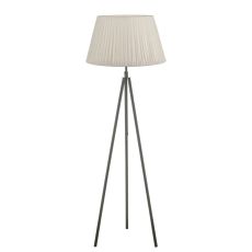 Skate 1 Light E27 Matt Black Adjustable Tripod Floor Lamp With Foot Switch C/W Ulyana Ivory Faux Silk Pleated 45cm Shade