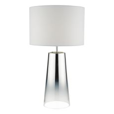 Smokey 1 Light E27 Smoked Mirror Glass Table Lamp With Inline Switch C/W White Cotton Drum Shade