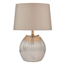 Socorston 2 Light E27 Antique Silver Glass Table Lamp With Inline Switch C/W Taupe Faux Satin tapered Drum Shade