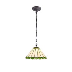 Sonoma 1 Light Downlighter Pendant E27 With 30cm Tiffany Shade, Green/Ccrain/Crystal/Aged Antique Brass
