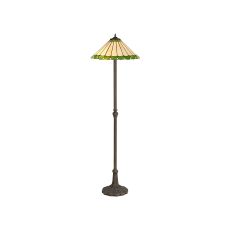 Sonoma 2 Light Leaf Design Floor Lamp E27 With 40cm Tiffany Shade, Green/Ccrain/Crystal/Aged Antique Brass