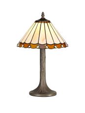 Sonoma 1 Light Tree Like Table Lamp E27 With 30cm Tiffany Shade, Amber/Ccrain/Crystal/Aged Antique Brass