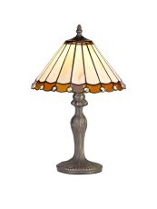 Sonoma 1 Light Curved Table Lamp E27 With 30cm Tiffany Shade, Amber/Ccrain/Crystal/Aged Antique Brass
