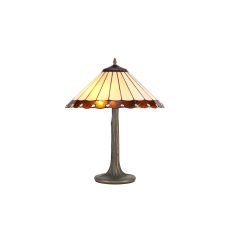 Sonoma 2 Light Tree Like Table Lamp E27 With 40cm Tiffany Shade, Amber/Ccrain/Crystal/Aged Antique Brass