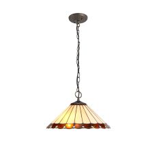 Sonoma 3 Light Downlighter Pendant E27 With 40cm Tiffany Shade, Amber/Ccrain/Crystal/Aged Antique Brass