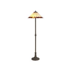 Sonoma 2 Light Leaf Design Floor Lamp E27 With 40cm Tiffany Shade, Amber/Ccrain/Crystal/Aged Antique Brass