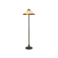 Sonoma 2 Light Stepped Design Floor Lamp E27 With 40cm Tiffany Shade, Amber/Ccrain/Crystal/Aged Antique Brass