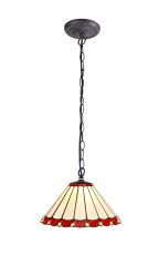 Sonoma 1 Light Downlighter Pendant E27 With 30cm Tiffany Shade, Red/Ccrain/Crystal/Aged Antique Brass