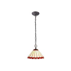 Sonoma 2 Light Downlighter Pendant E27 With 30cm Tiffany Shade, Red/Ccrain/Crystal/Aged Antique Brass