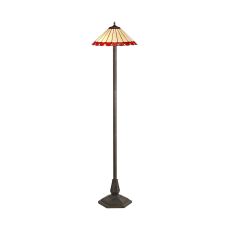 Sonoma 2 Light Octagonal Floor Lamp E27 With 40cm Tiffany Shade, Red/Ccrain/Crystal/Aged Antique Brass