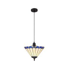 Sonoma 1 Light Uplighter Pendant E27 With 30cm Tiffany Shade, Blue/Ccrain/Crystal/Black