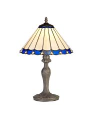 Sonoma 1 Light Curved Table Lamp E27 With 30cm Tiffany Shade, Blue/Ccrain/Crystal/Aged Antique Brass