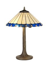 Sonoma 2 Light Tree Like Table Lamp E27 With 40cm Tiffany Shade, Blue/Ccrain/Crystal/Aged Antique Brass