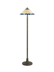 Sonoma 2 Light Stepped Design Floor Lamp E27 With 40cm Tiffany Shade, Blue/Ccrain/Crystal/Aged Antique Brass