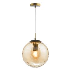 1 Light E27 Bronze Adjustable Suspension With Black Braided Cable C/W Champagne Ripple Effect 25cm Glass Shade