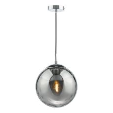 1 Light E27 Polished Chrome Adjustable Suspension With Black Braided Cable C/W Smoked Ripple Effect 25cm Glass Shade