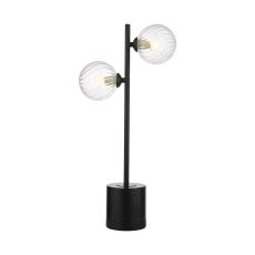 Spiral 2 Light G9 Matt Black Table Lamp C/W Inline Switch C/W Clear Twisted Style Closed Glass Shades