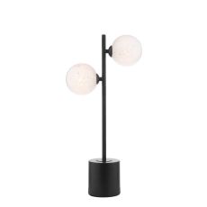 Spiral 2 Light G9 Matt Black Table Lamp C/W Inline Switch C/W White Confetti Glass Shades