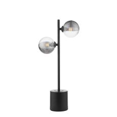 Spiral 2 Light G9 Matt Black Table Lamp C/W Inline Switch C/W 10cm Smoked & Clear Ribbed Glass Shades