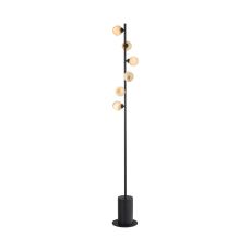 Spiral 6 Light G9 Matt Black Floor Lamp C/W Inline Foot Switch C/W Planet Style Glass Shades