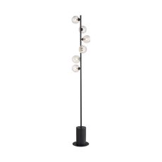 Spiral 6 Light G9 Matt Black Floor Lamp C/W Inline Foot Switch C/W Clear Glass Shades & Inner Wire Detail