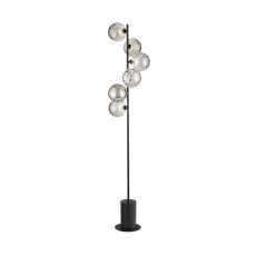 Spiral 6 Light G9 Matt Black Floor Lamp C/W Inline Foot Switch C/W Smoked Dimpled Glass Shades