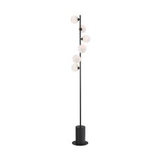 Spiral 6 Light G9 Matt Black Floor Lamp C/W Inline Foot Switch C/W White Confetti Glass Shades