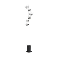 Spiral 6 Light G9 Matt Black Floor Lamp C/W Inline Foot Switch C/W 10cm Smoked & Clear Ribbed Glass Shades