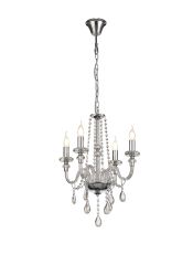 Strake Chandelier Pendant, 4 Light E14, Polished Chrome/Clear Glass/Crystal