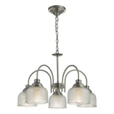 Tack 5 Light E27 Antique Chrome Adjustable Pendant Light With A Grid Pattern Ribbed Glass Shades