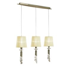 Tiffany Linear Pendant 3+3 Light E27+G9 Line, Antique Brass With Ccrain Shades & Clear Crystal