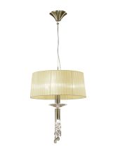 Tiffany Pendant 3+1 Light E27+G9, Antique Brass With Ccrain Shade & Clear Crystal