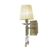 Tiffany Wall Lamp Switched 1+1 Light E14+G9, Antique Brass With Cream Shade & Clear Crystal