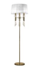 Tiffany Floor Lamp 3+3 Light E27+G9, Antique Brass With White Shade & Clear Crystal