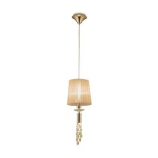 Tiffany Pendant 1+1 Light E27+G9, French Gold With Soft Bronze Shade & Clear Crystal