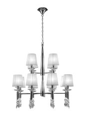 Tiffany Pendant 2 Tier 12+12 Light E14+G9, Polished Chrome With White Shades & Clear Crystal