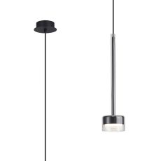 Tonic Pendant, 1 Light, With Replaceable 12W LEDs, 3000K, Chrome/Black/Clear Glass