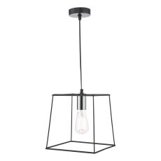 Tower 1 Light E27 Matt Black With Polished Chrome Adjustable Wire Frame Box Pendant