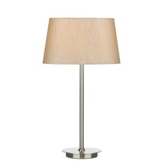 Tuscan 1 Light E27 Satin Chrome Table Lamp With Inline Switch C/W Gustav Silver Faux Silk Tapered 35cm Drum Shade