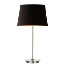 Tuscan 1 Light E27 Satin Chrome Table Lamp With Inline Switch C/W Pineapple Black Satin Tapered 30cm drum Shade