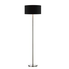 Tuscan 1 Light E27 Satin Chrome Floor Lamp With Foot Switch C/W Sword Black Cotton 40cm Drum Shade