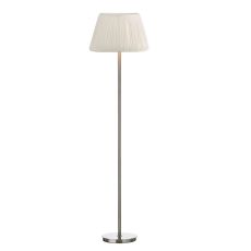 Tuscan 1 Light E27 Satin Chrome Floor Lamp With Foot Switch C/W Ulyana Ivory Faux Silk Pleated 40cm Shade