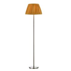 Tuscan 1 Light E27 Satin Chrome Floor Lamp With Foot Switch C/W Ulyana Yellow Ochre Faux Silk Pleated 40cm Shade