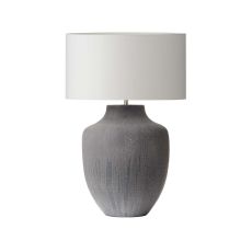 Udine 1 Light E27 Textured Grey Table Lamp With Inline Switch C/W Puscan Ivory Cotton 40cm Drum Shade