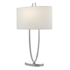 Utara 1 Light E27 Polished Chrome Table Lamp With Inline Switch C/W Ivory Faux Silk Oval Shade