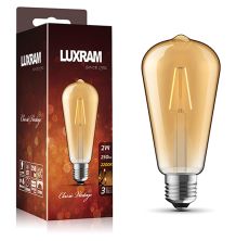 Classic Vintage LED Rustica Tradition Tip ST64 E27 2W 2700K Warm White, 250lm, Amber Glass, 3yrs Warranty