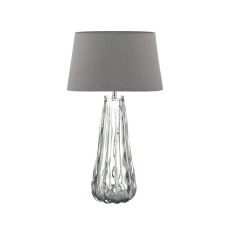 Vezzano 1 Light E27 Smoked Glass Table Lamp With Inline Dwitch C/W Cezanne Grey Faux Silk Tapered 35cm Drum Shade