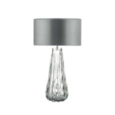 Vezzano 1 Light E27 Smoked Glass Table Lamp With Inline Dwitch C/W Hilda Grey Faux Silk 35cm Drum Shade